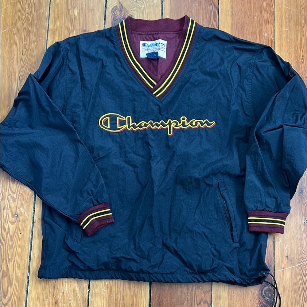 Vintage Champion Black Pullover Windbreaker